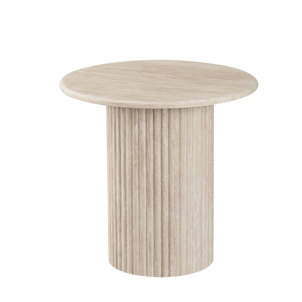 Pompeii Side Table with Travertine Look Marble Top and Textured MDF Base