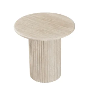 Pompeii Side Table with Travertine Look Marble Top and Textured MDF Base