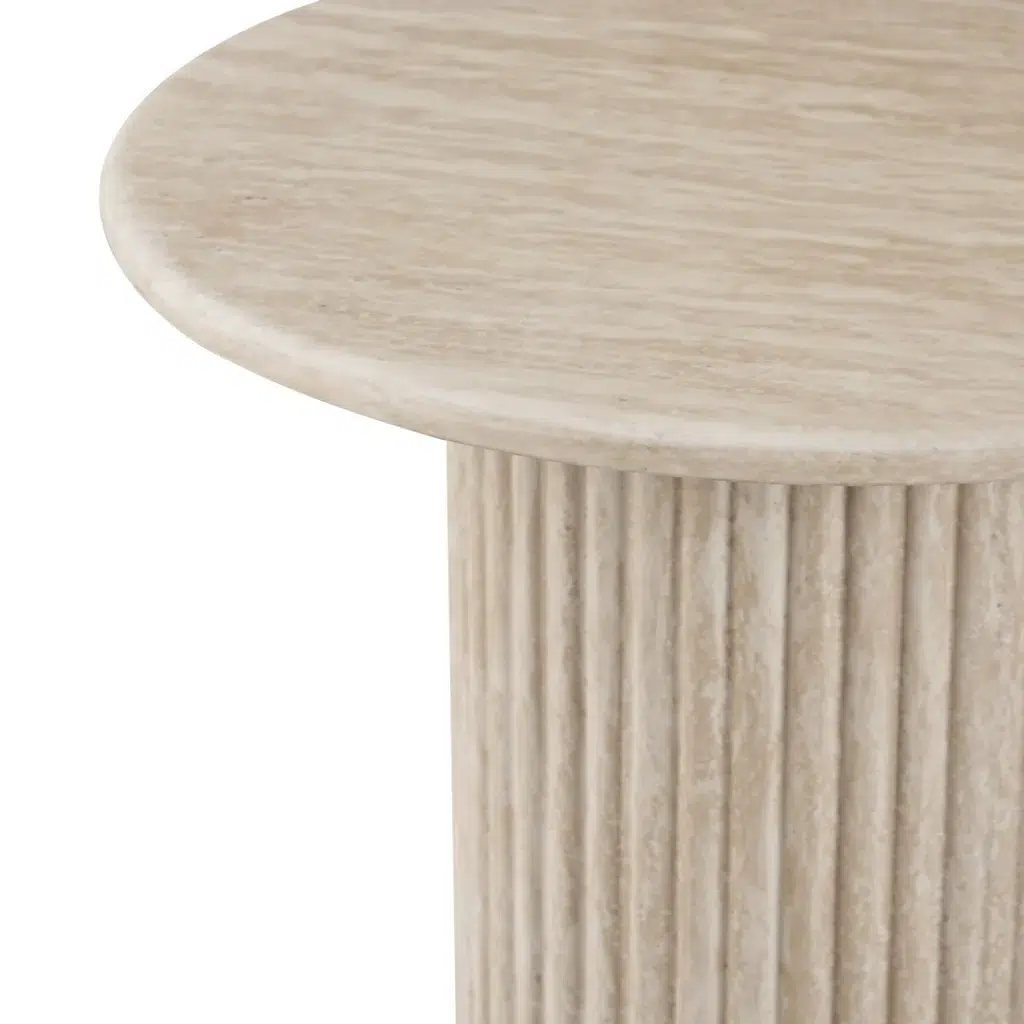 Pompeii Travertine Side Table with Matte Artificial Marble Top and Textured MDF Base