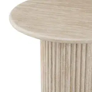 Pompeii Travertine Side Table with Matte Artificial Marble Top and Textured MDF Base