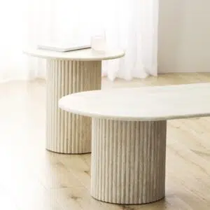 Pompeii Side Table with Travertine Look Matte Top and Textured MDF Base