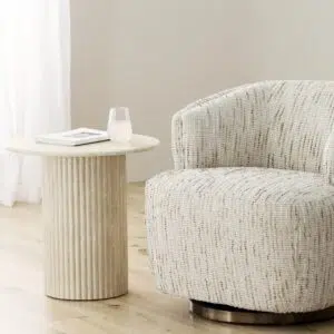 Pompeii Travertine Style Side Table with Matte Artificial Marble Top and Textured MDF Base