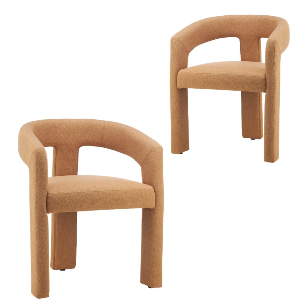 Princeton dining chairs set of 2 in vibrant orange boucle or linen upholstery for modern interiors