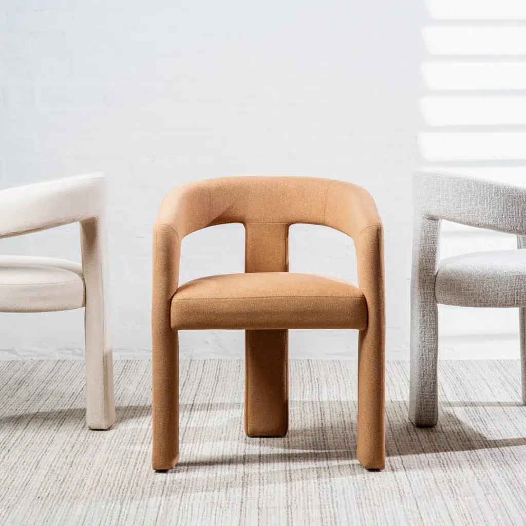 Princeton dining chairs set of 2 in vibrant orange boucle or linen upholstery for modern interiors