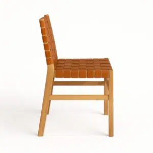 Piper leather dining chair with solid timber frame and woven leather seat for timeless style