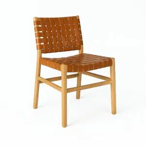 Piper leather dining chair with solid timber frame and woven leather seat for timeless style