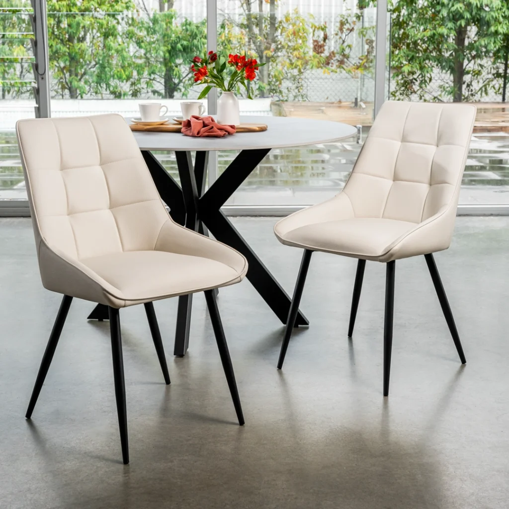 Ruben Dining Chairs Ivory Set 2 Modern Sleek Design