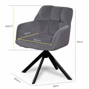 Raphael visitor chair in dark grey velvet with black legs and tufted back for modern elegance