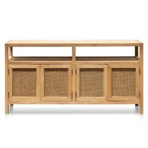 Orion 1.6m sideboard unit with natural elm wood and rattan doors for rustic modern interiors