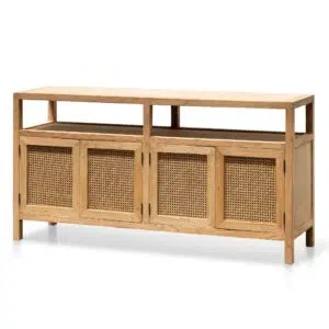 Orion 1.6m sideboard unit with natural elm wood and rattan doors for rustic modern storage
