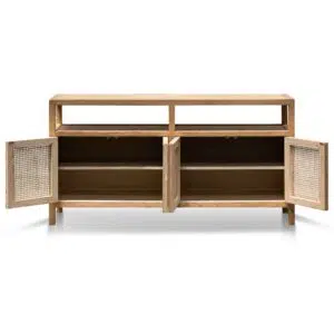 Orion 1.6m sideboard unit with natural elm wood and rattan doors for rustic modern storage