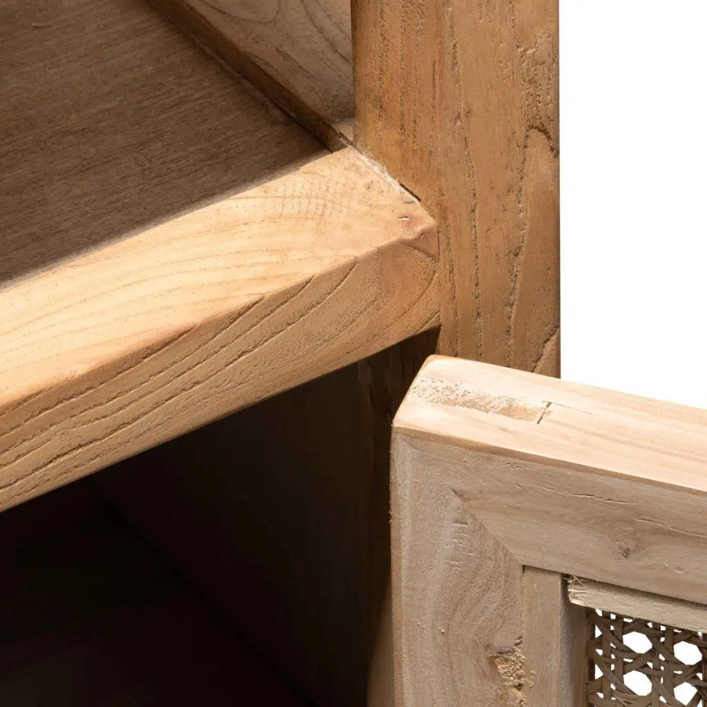 Orion 1.6m sideboard unit with natural elm wood and rattan doors for rustic modern decor