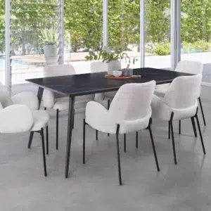 Lyon Oat Dining Chairs Set of 2 with black metal frame and knitted fabric upholstery