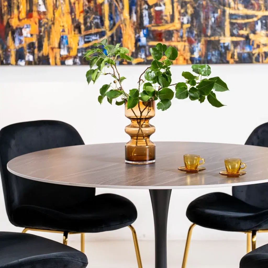 Scandi Dining Table Black Matte Ceramic Metal