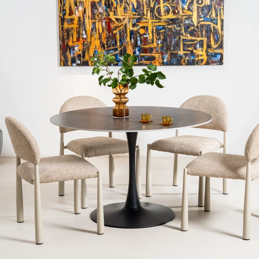 Autumn-toned modern dining chairs set of 2 with metal base and textured fabric