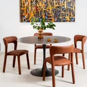 Tan Madrid dining chairs set of 2 with minimalist design and textured fabric upholstery