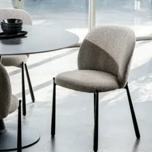 Miya Dining Chair Sand Set of 2 with black metal frame and textured fabric upholstery