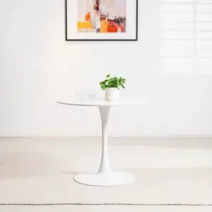 Snow White Scandi Dining Table Matte Ceramic Scratch-Resistant Modern Metal Base