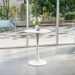 Ava Scandi Dining Table Snow White Matte Ceramic Metal Base