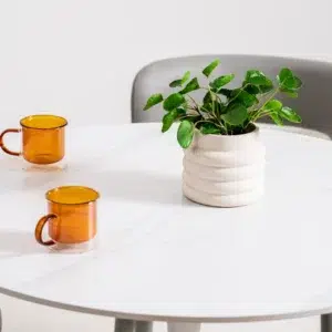 Snow White Scandi Dining Table Matte Ceramic Scratch-Resistant Adjustable Size Metal Base