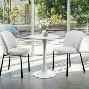 Snow White Scandi Dining Table Matte Ceramic Scratch-Resistant Metal Base