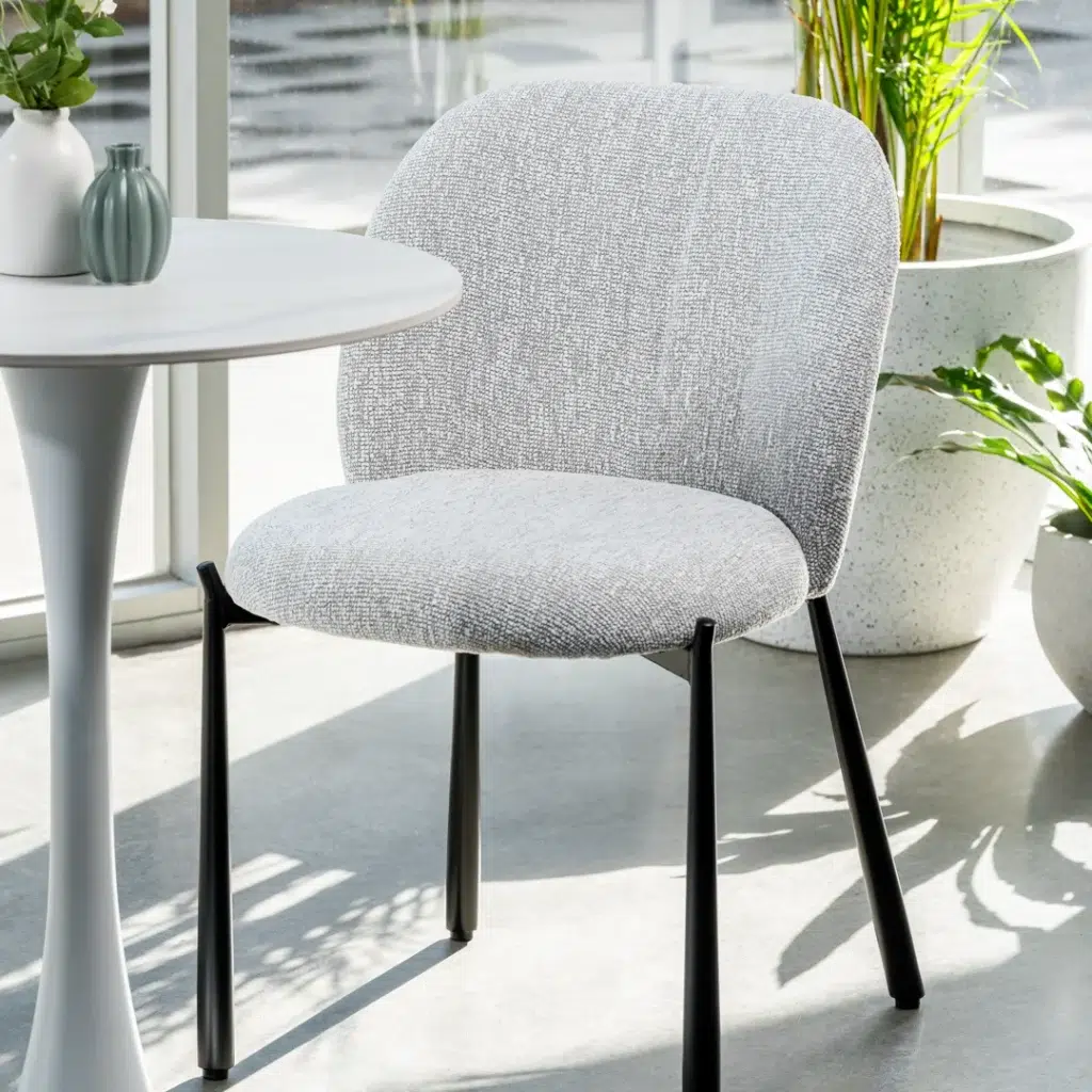 Oyster White Boucle Dining Chair Set of 2 with Black Metal Frame Modern Design