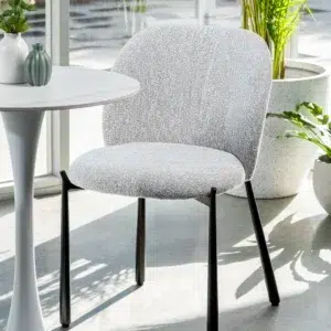 Oyster White Boucle Dining Chair Set of 2 with Black Metal Frame Modern Design