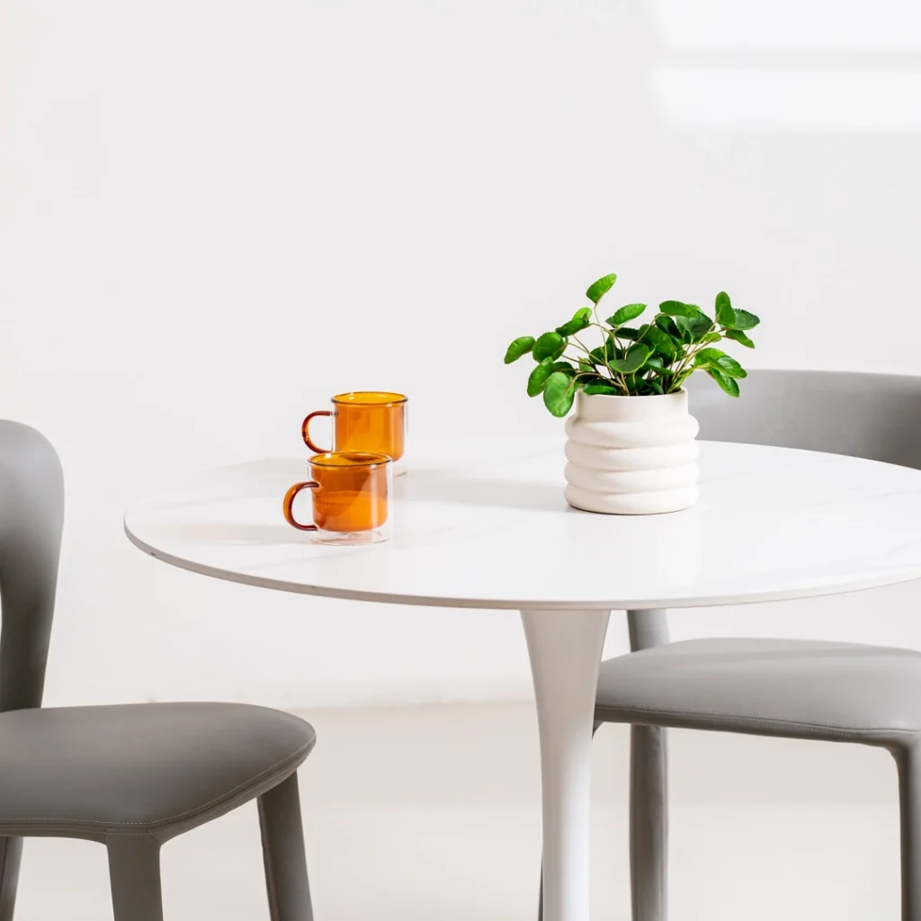 Ava Scandi Dining Table Snow White Ceramic Metal Base