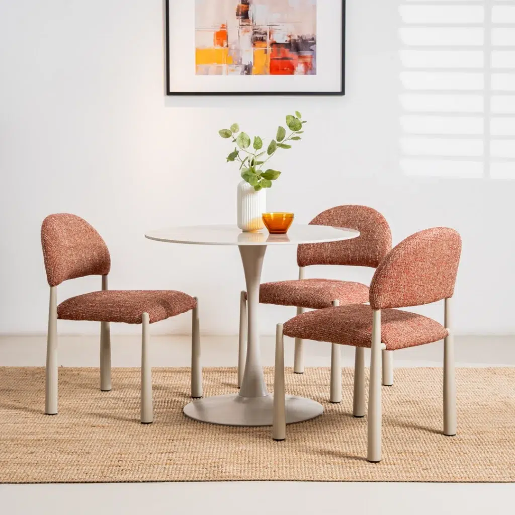 Egypt Dining Chairs Sunset Set of 2 with cream frame and textured fabric for modern interiors