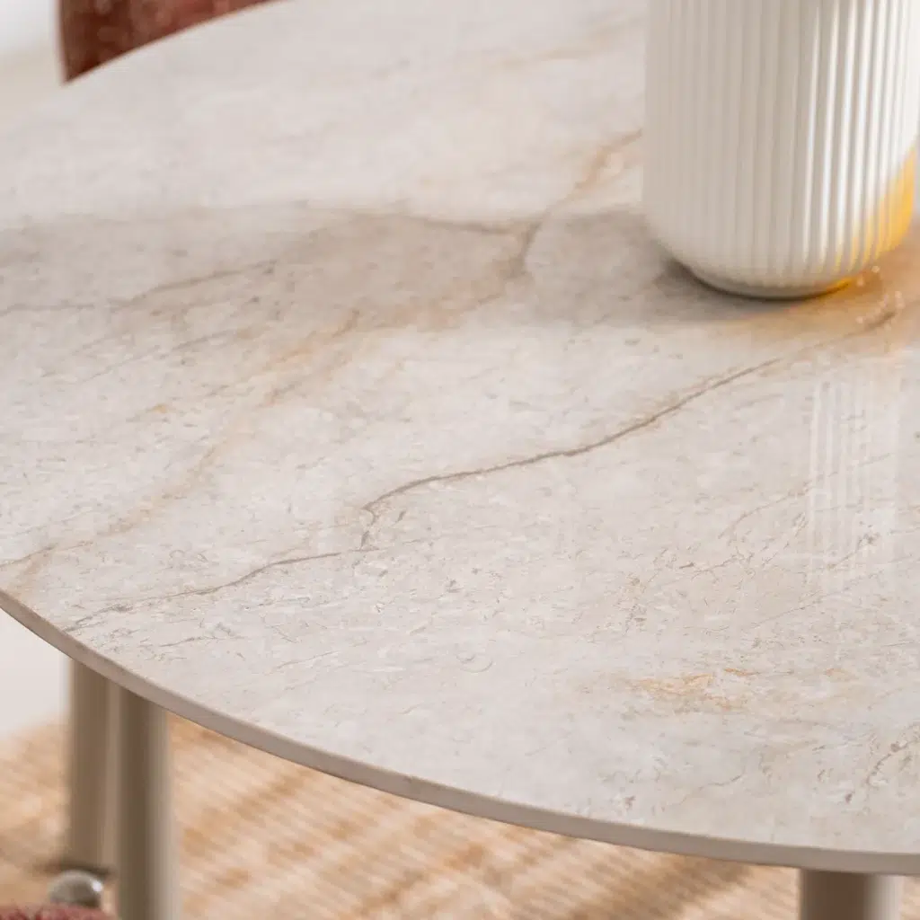 Rocky Scandi Dining Table with Ceramic Top & Metal Base