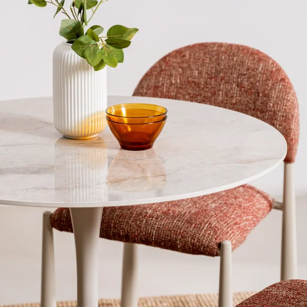 Rocky Scandi Dining Table with Matte Ceramic Top and Sleek Metal Base