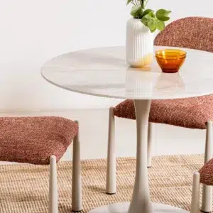Rocky Scandi Dining Table Matte Ceramic Top Sleek Metal Base