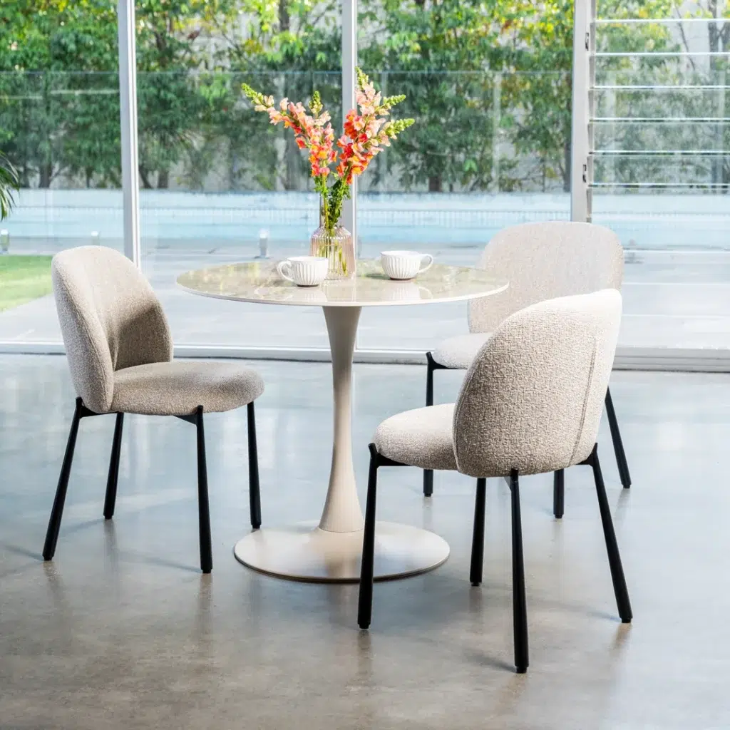 Miya Dining Chair Sand Set of 2 with black metal frame and textured fabric upholstery