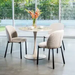 Miya Dining Chair Sand Set of 2 with black metal frame and textured fabric upholstery