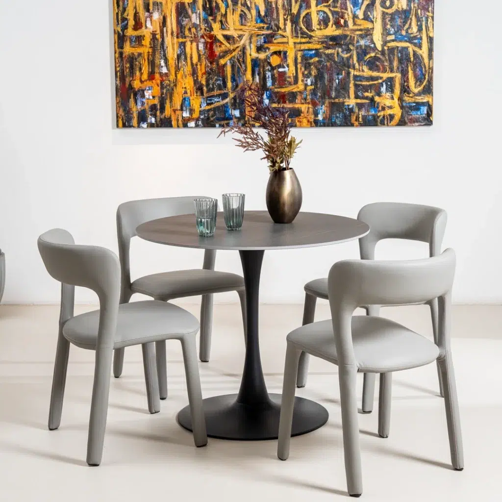 Grey eco-leather dining chairs set of 2 with minimalist design and ergonomic support