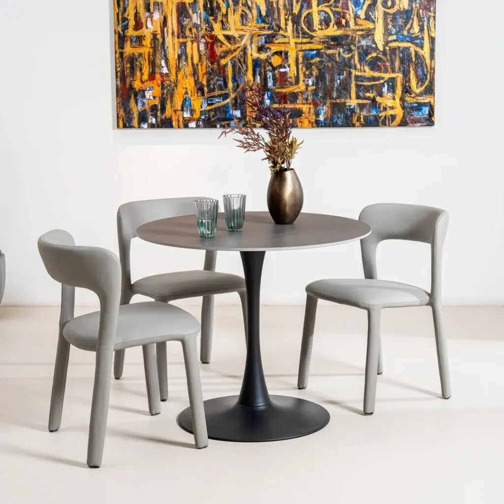 Ava Scandi Dining Table Black Sand Matte Ceramic Top