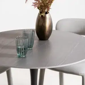 Ava Scandi Dining Table Black Sand Matte Ceramic Top Black Metal Base