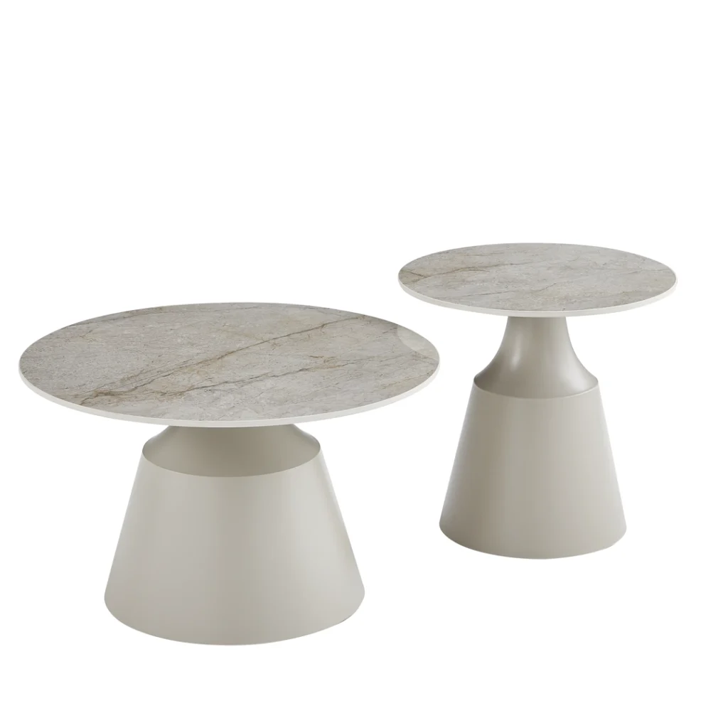Sahara Coffee Table Set with Marble Ceramic Top & Cappuccino Metal Base