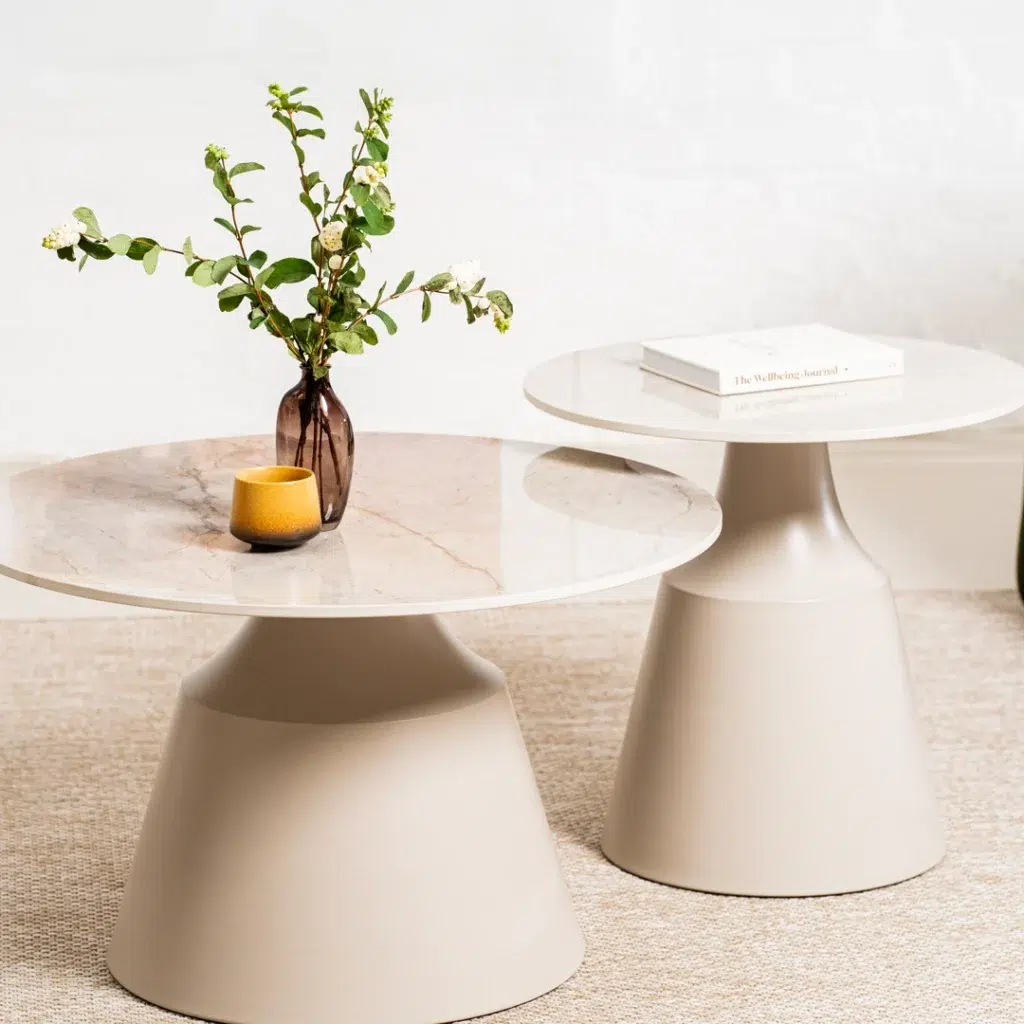 Sahara Coffee Table Set with Ceramic Top and Metal Base