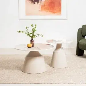 Sahara Coffee Table Set Marble Ceramic Top Cappuccino Base