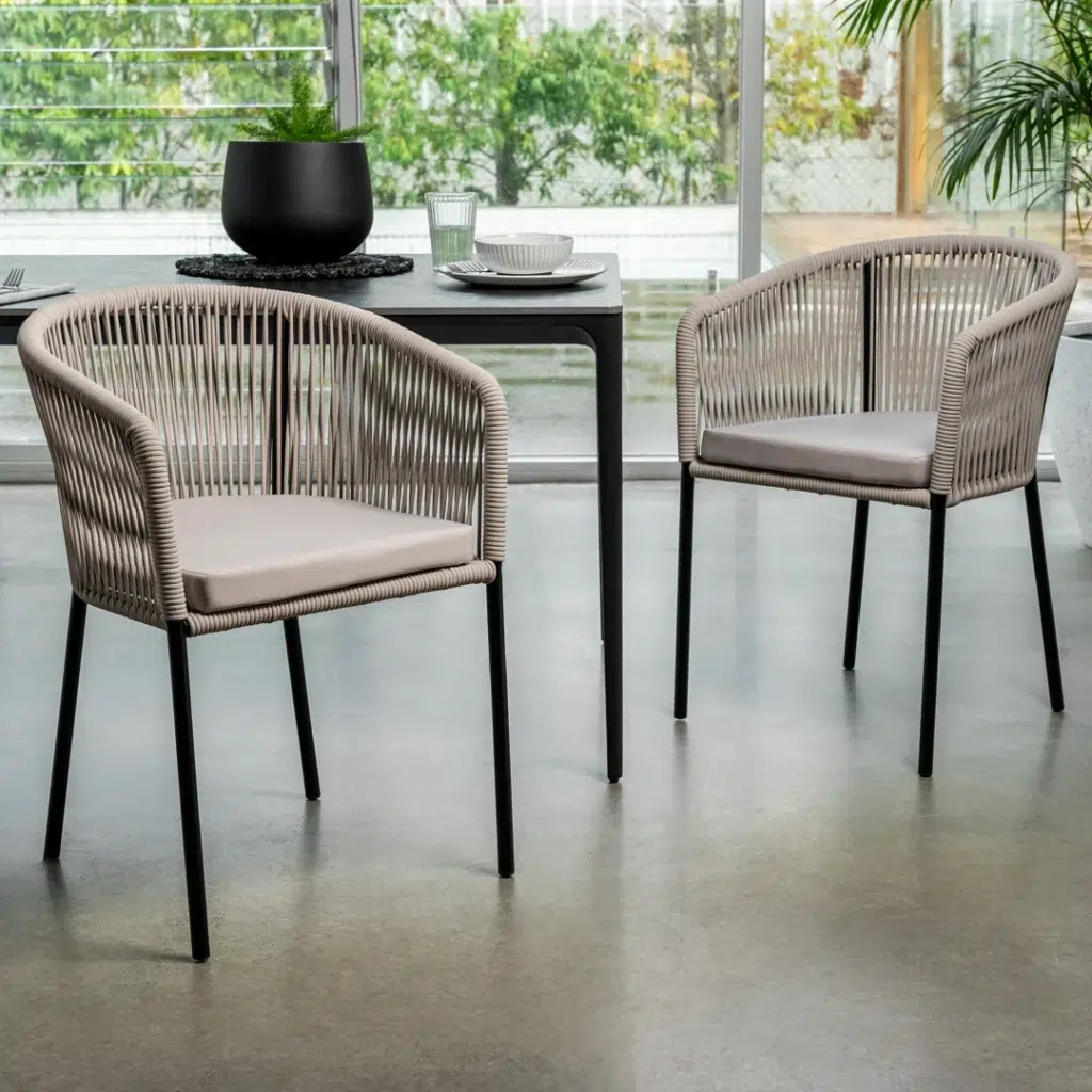 Skala Pebble Outdoor Chairs Set 2 Rope Black Frame