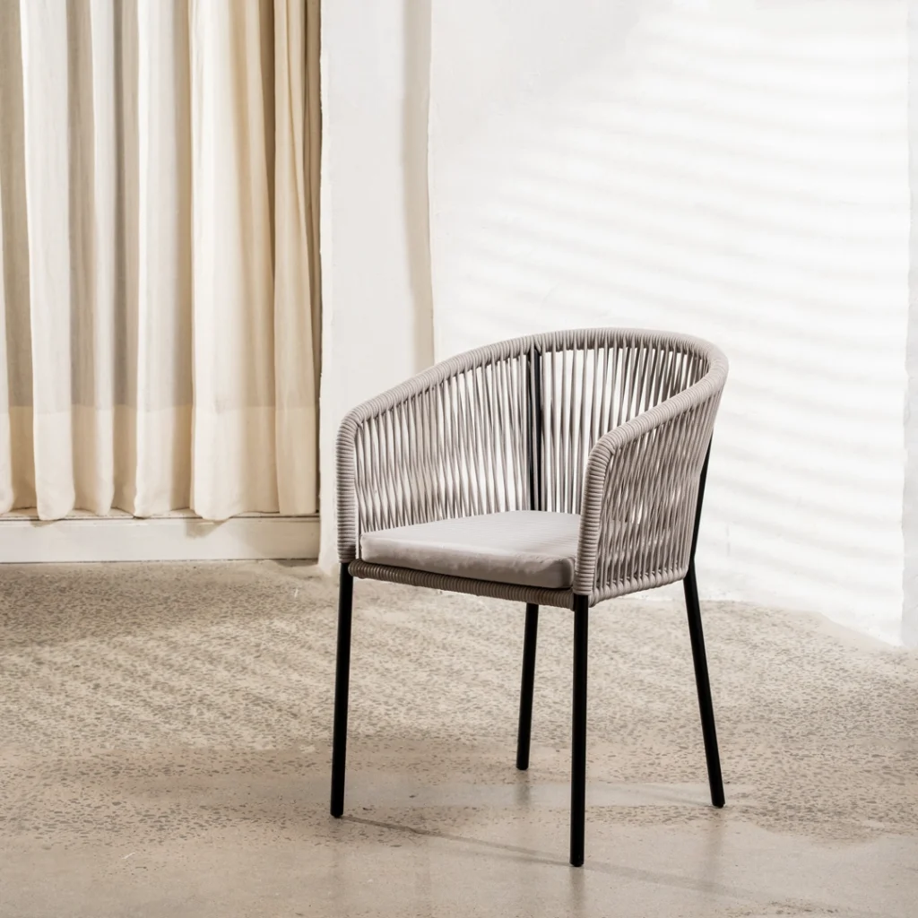 Skala Pebble Rope Outdoor Chairs Set 2 Black Steel Frame