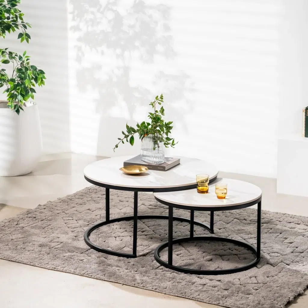 Snow White Ceramic Coffee Table Set with Marble Effect