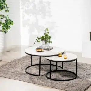 Snow White Ceramic Coffee Table Set with Marble Effect