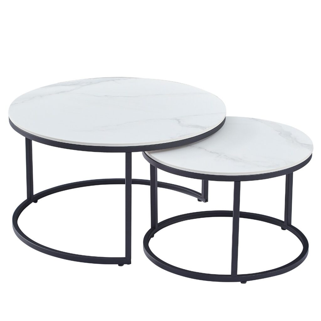 Snow White Ceramic Coffee Table Set with Marble Effect