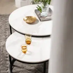 Snow White Ceramic Coffee Table Set Marble Effect Scratch Resistant