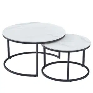 Snow White Ceramic Coffee Table Set with Marble Effect