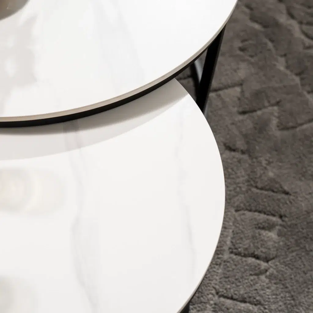 Snow White Ceramic Coffee Table with Marble Effect & Scratch-Resistant Surface