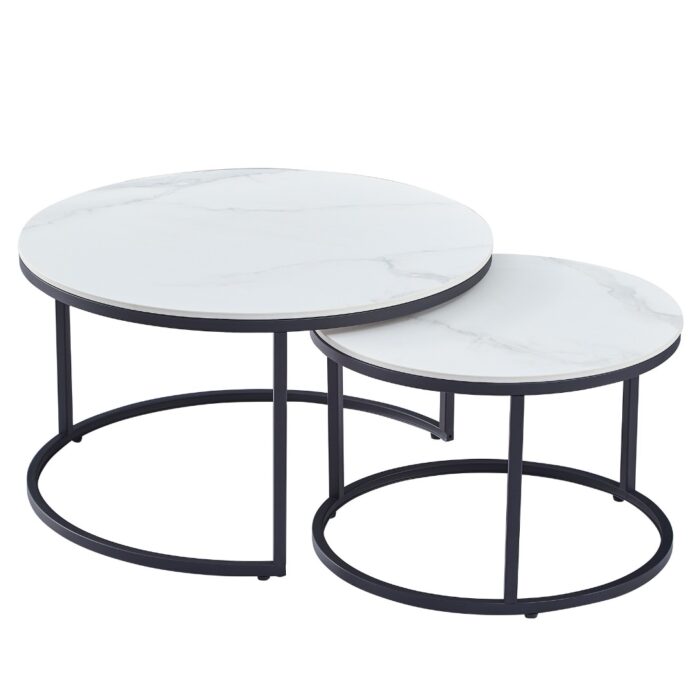 Snow White Ceramic Coffee Table Set with Marble Effect