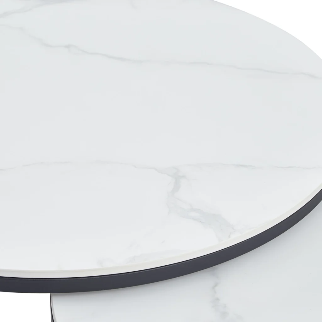 Snow White Ceramic Coffee Table Set Marble Effect